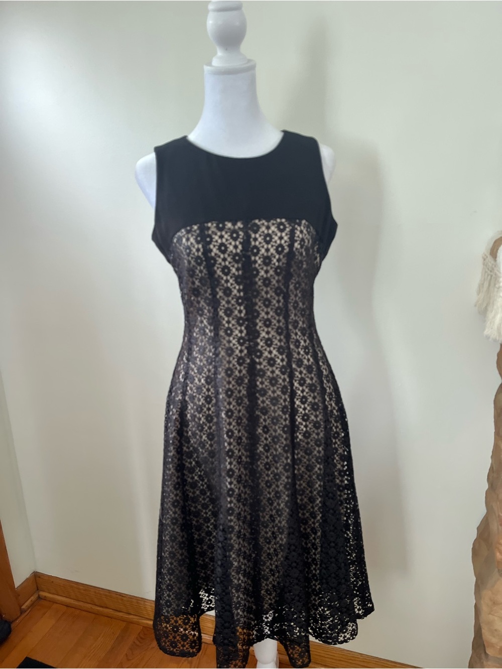 Anne Klein Black Nude Lace Fit-and-Flare Dress - Classic Women's Evening Dress 2